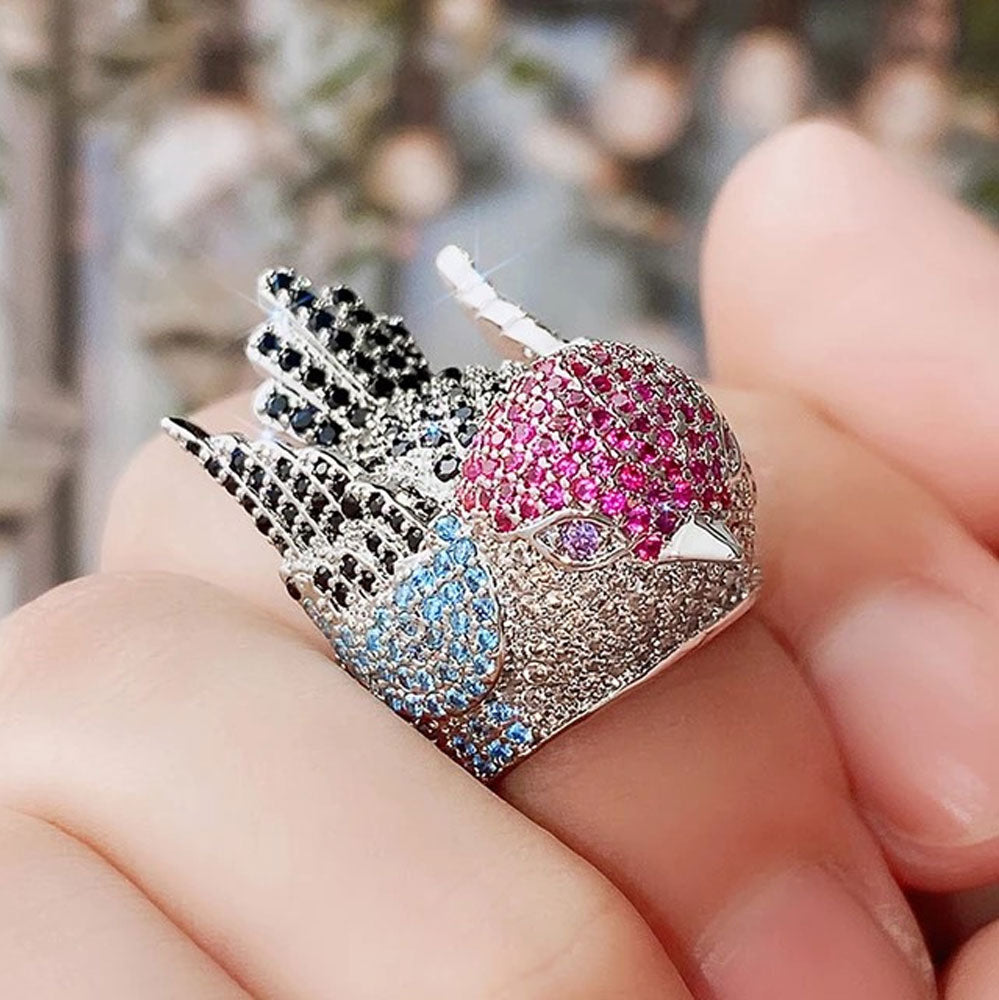 Red & Blue Crystal Bird Ring