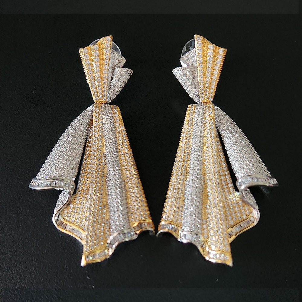 Two-Tone Pavé Crystal Flower Drop Earrings