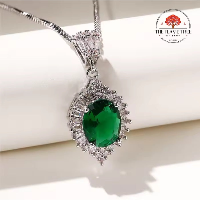 Silver Finish Zircon Locket with Chain