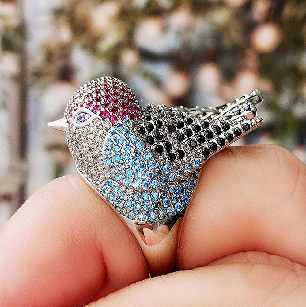 Red & Blue Crystal Bird Ring
