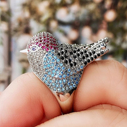 Red & Blue Crystal Bird Ring