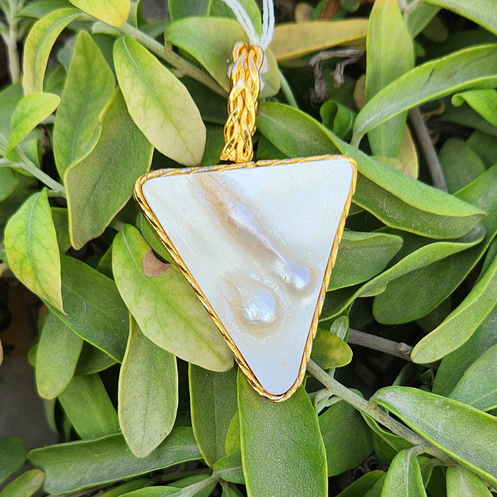 Gold Organic Pearl Inset Rectangle Necklace