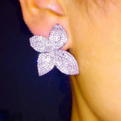 Sparkling Full Crystal Four-Leaf Flower Stud Earrings