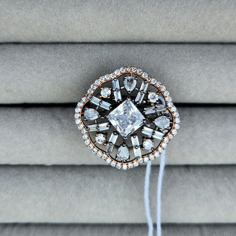 Black and Rose Gold Floral Diamond Statement Ring