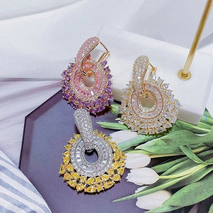 Luxury Purple & Pink Crystal Hoop Drop Earrings