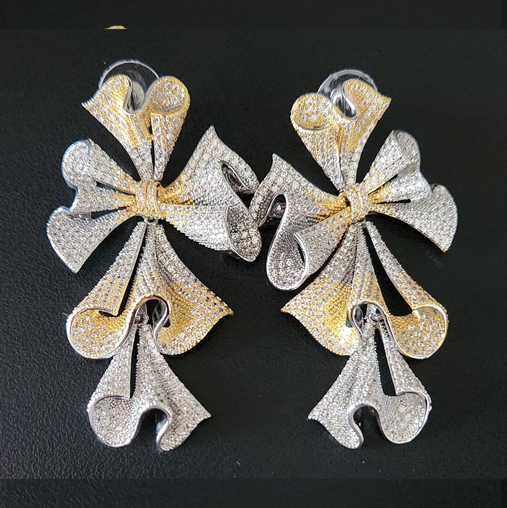 Two-Tone Pavé Crystal Flower Drop Earrings