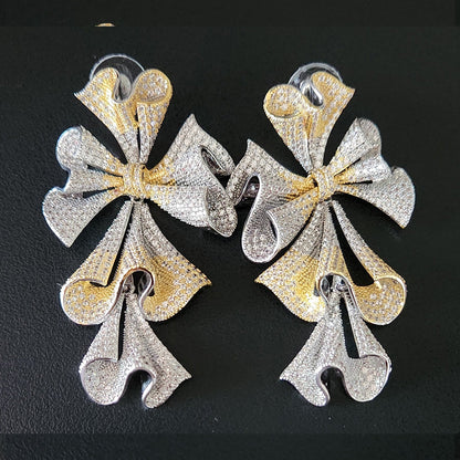 Two-Tone Pavé Crystal Flower Drop Earrings