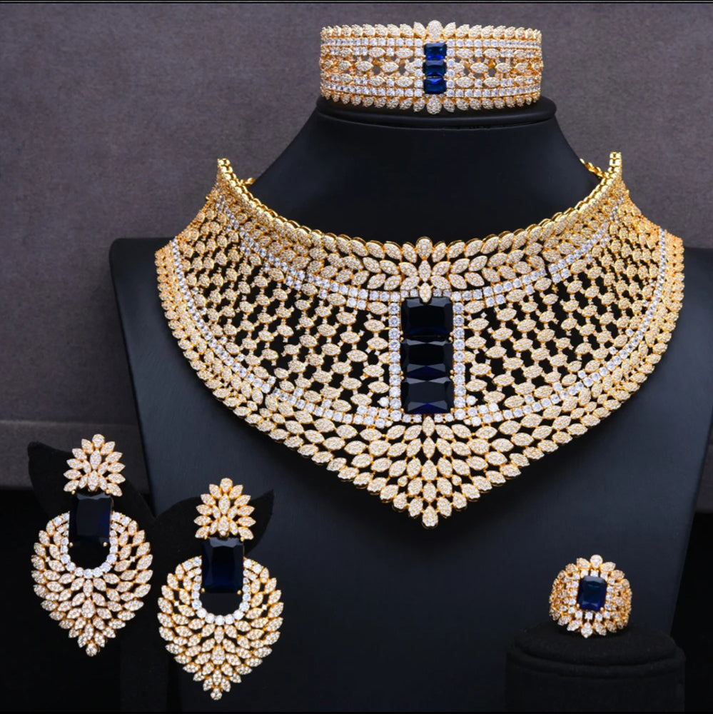 Gold Plated Red Stone Bridal Jewelry Set