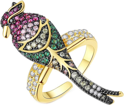 Multicolor Pavé Parrot Adjustable Ring