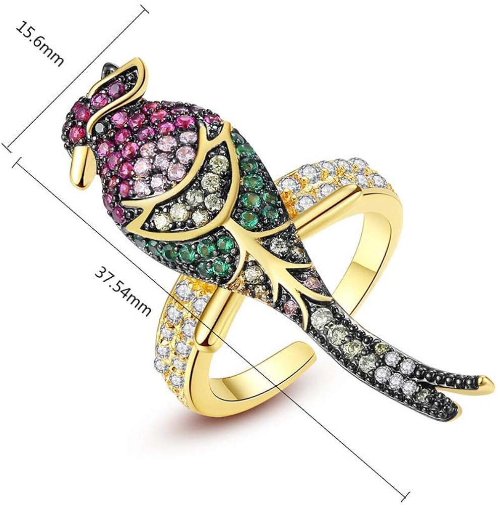 Multicolor Pavé Parrot Adjustable Ring
