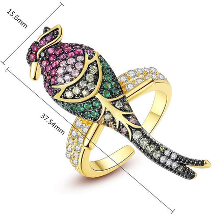 Multicolor Pavé Parrot Adjustable Ring