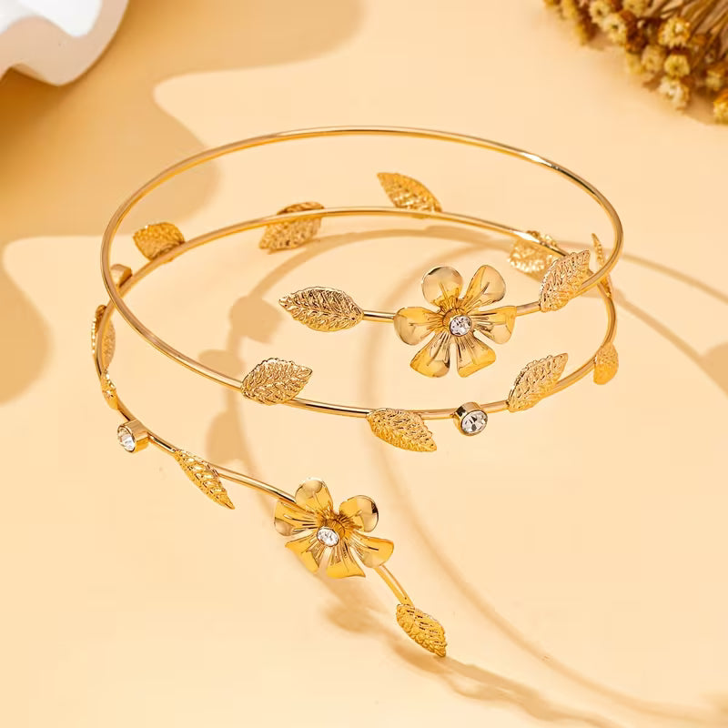 Elegant Enamel Flower Arm Cuff