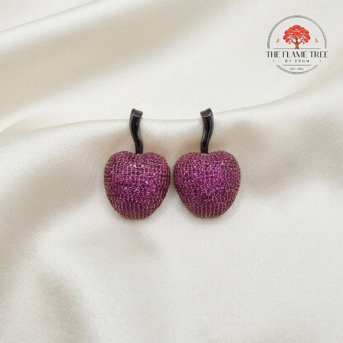 Ruby Pink Zircon Apple Earrings