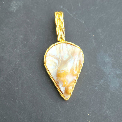 Gold Organic Pearl Inset Rectangle Necklace