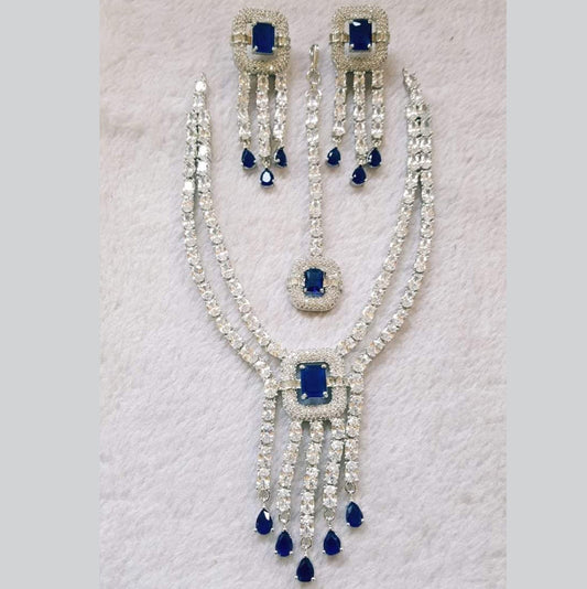 Aaira Blue Sapphire Emerald-Cut Necklace Set