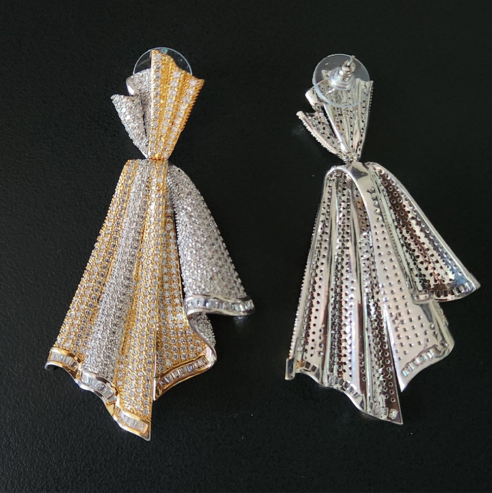Two-Tone Pavé Crystal Flower Drop Earrings