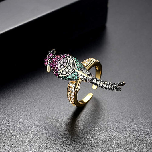 Multicolor Pavé Parrot Adjustable Ring