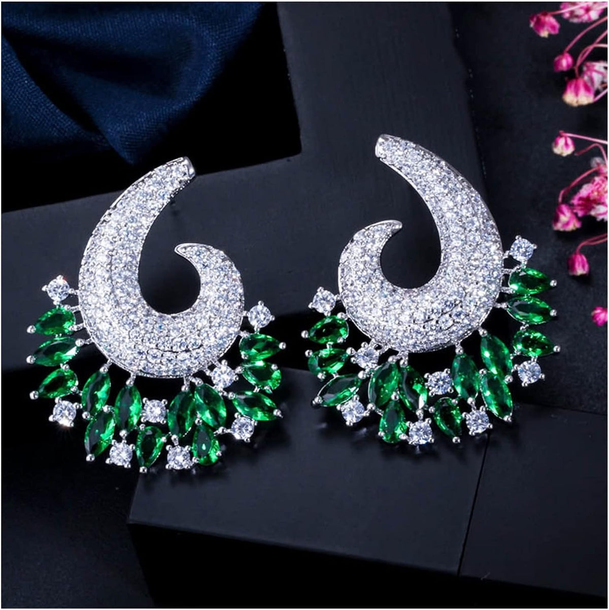 Pink & Emerald Crystal Spiral Drop Earrings