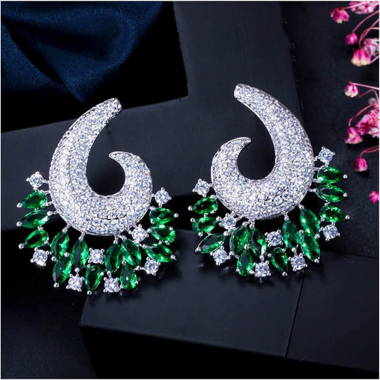 Pink & Emerald Crystal Spiral Drop Earrings
