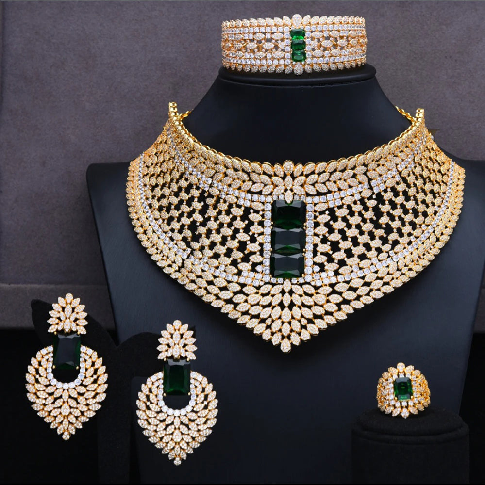Gold Plated Red Stone Bridal Jewelry Set