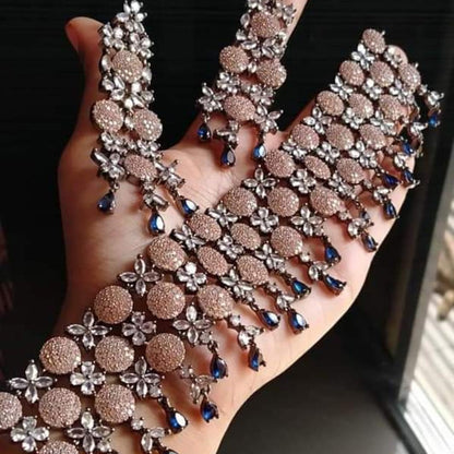 Royal Blue & Pink Cubic Zircon Floral Choker Set