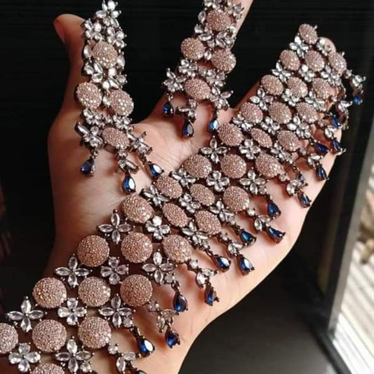 Royal Blue & Pink Cubic Zircon Floral Choker Set