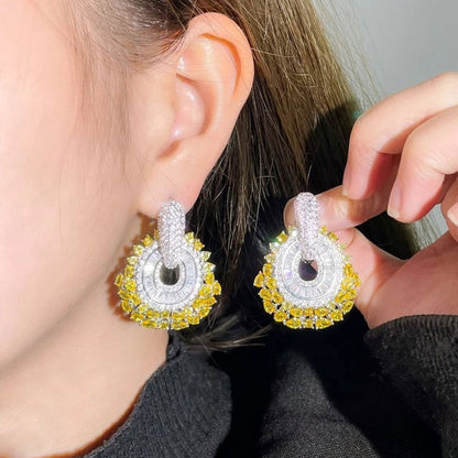 Luxury Purple & Pink Crystal Hoop Drop Earrings