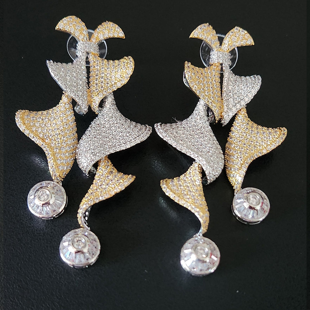 Two-Tone Pavé Crystal Flower Drop Earrings