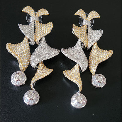 Two-Tone Pavé Crystal Flower Drop Earrings