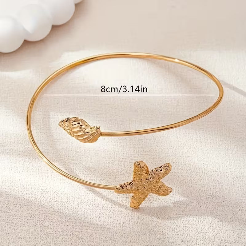 Gold Starfish and Seashell Upper Arm Cuff