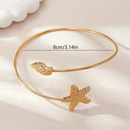Gold Starfish and Seashell Upper Arm Cuff