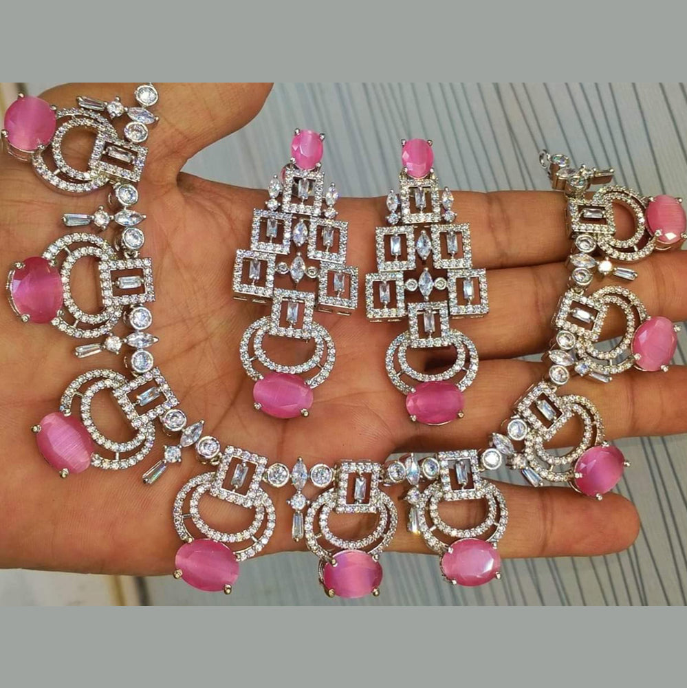 Aaira Pink Geometric Stone Necklace Set