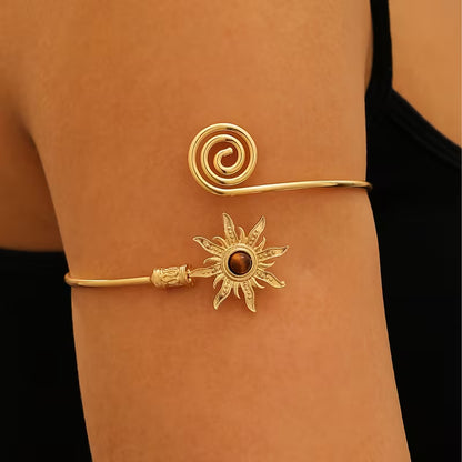 Tigers Eye Sunburst Spiral Arm Cuff
