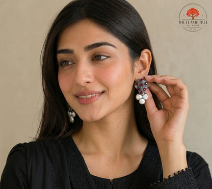 Real Pearl & Black Polish Earrings