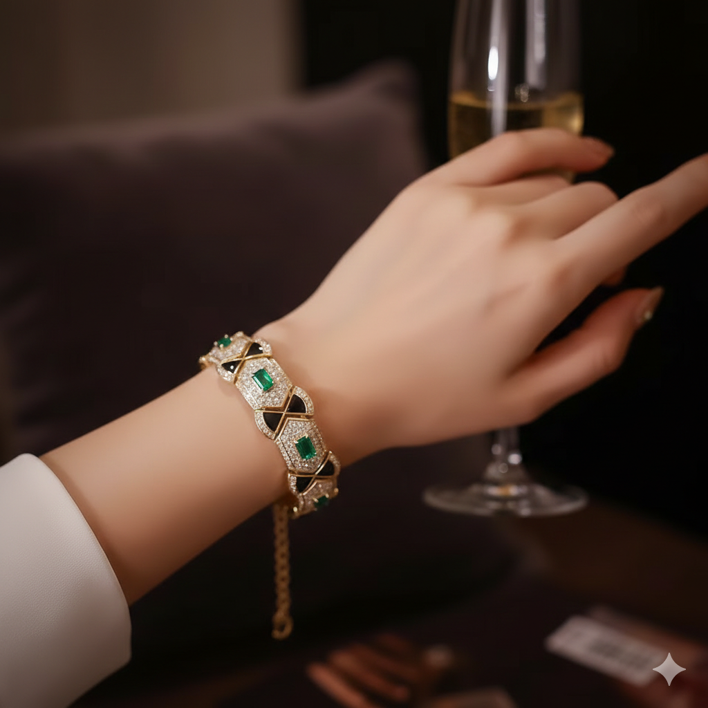 Emerald Onyx and Diamond Bracelet