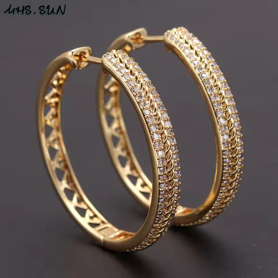 Gold Pavé Diamond Hoop Earring