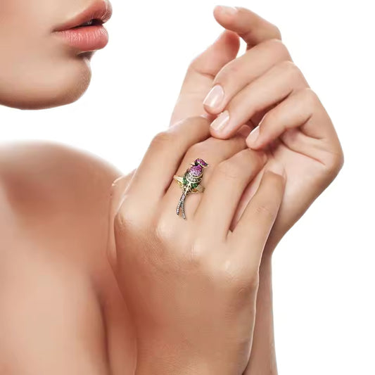Multicolor Pavé Parrot Adjustable Ring