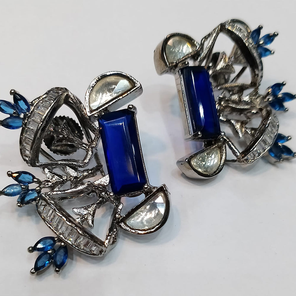 Royal Blue Crystal Geometric Statement Earrings