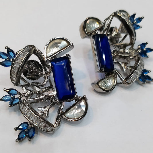 Royal Blue Crystal Geometric Statement Earrings