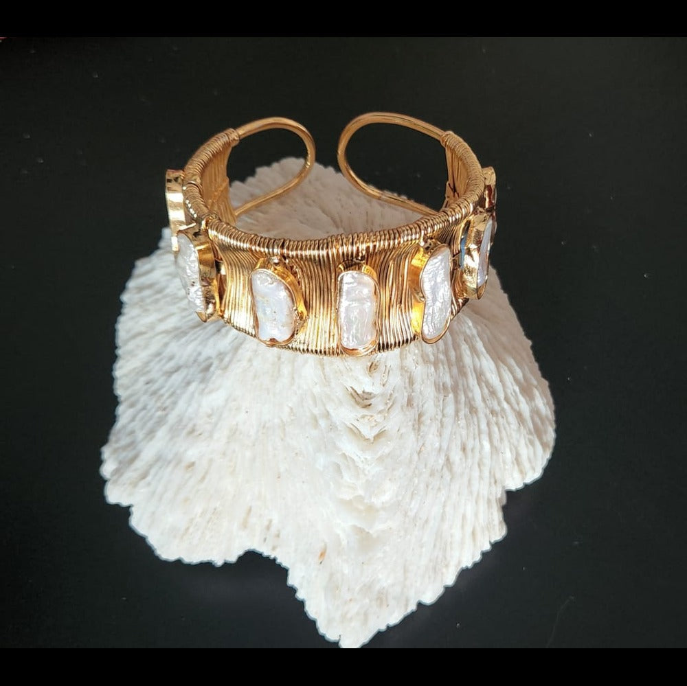 Keshi Pearl Wire Wrapped Cuff Bracelet