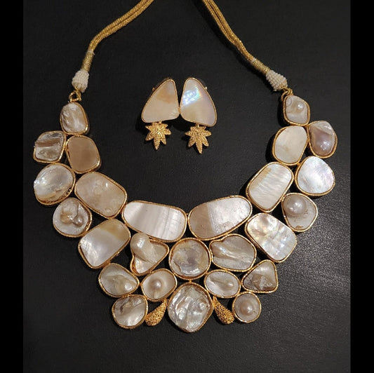 Mother of Pearl (MOP) and Rose Quartz Geometric Necklace Set