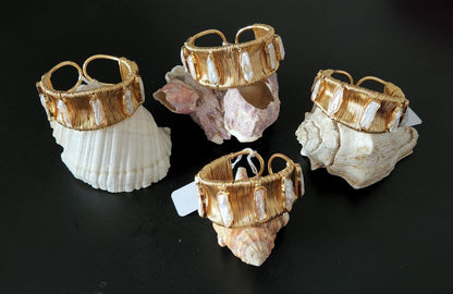 Keshi Pearl Wire Wrapped Cuff Bracelet