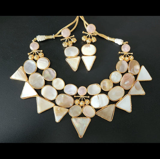 Mother of Pearl (MOP) and Rose Quartz Layered Necklace Set