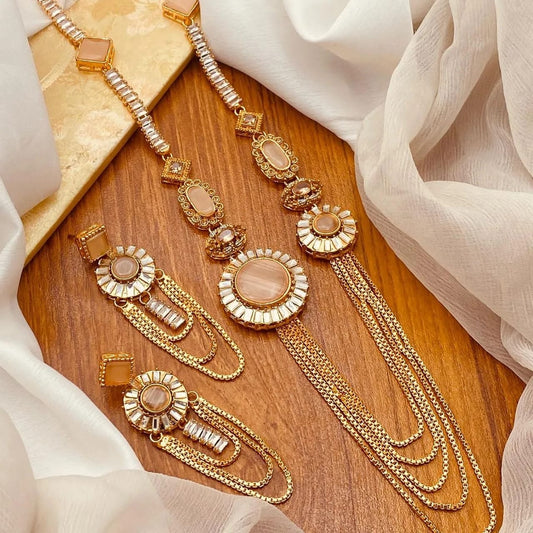Golden Maroon Bridal Heavy Choker Mirror Necklace Set