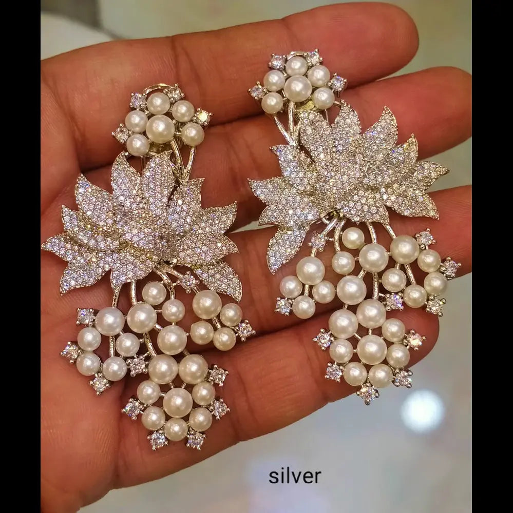 Crystal Lotus Flower Pearl Grapes Drop Earring