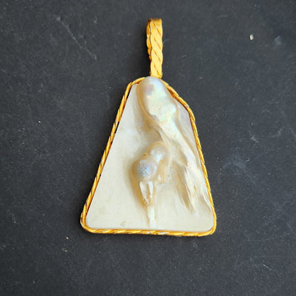 Gold Organic Pearl Inset Rectangle Necklace