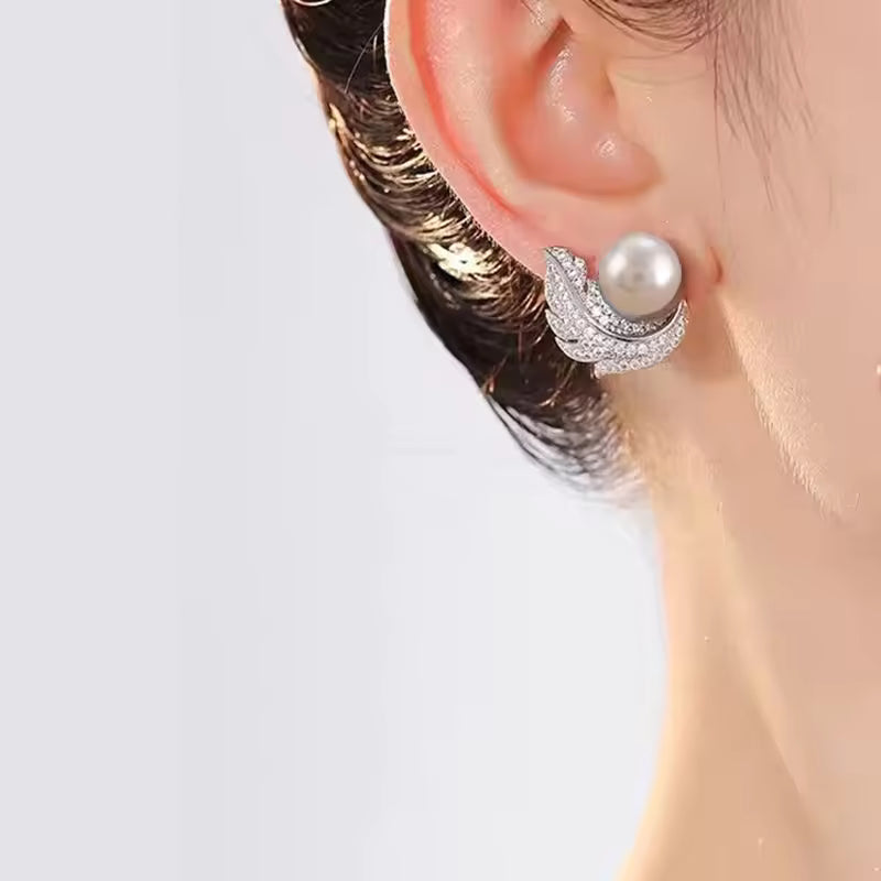 Pearl Leaf Stud Earrings