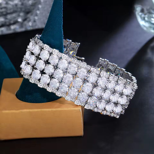 Three Row Round Cut Diamond Tennis Bracelet