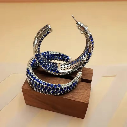 Blue Sapphire Crystal Hoop Earrings