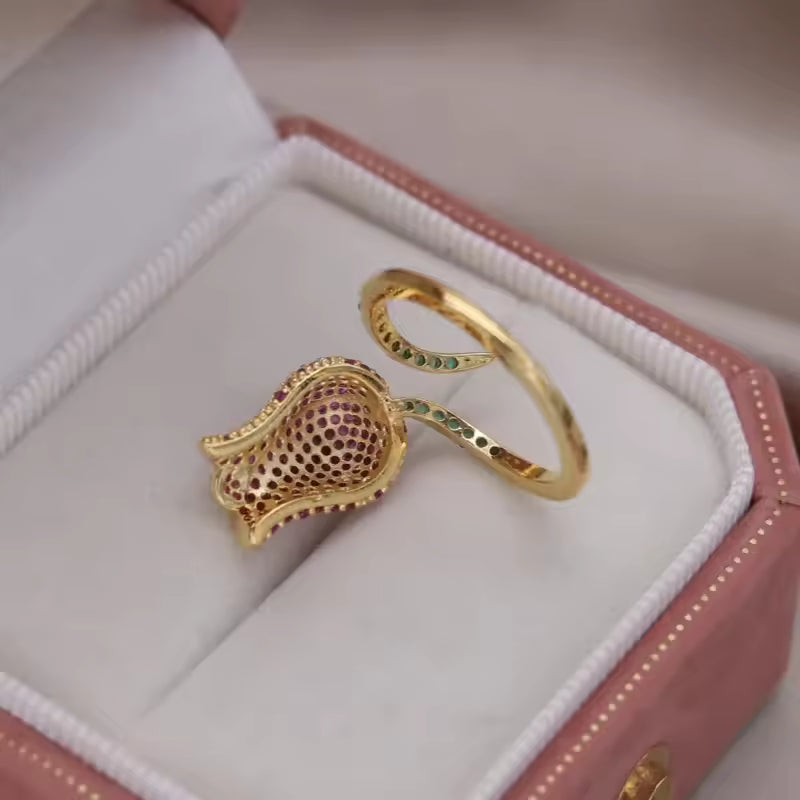 Aaira Blue Tulip Adjustable Ring